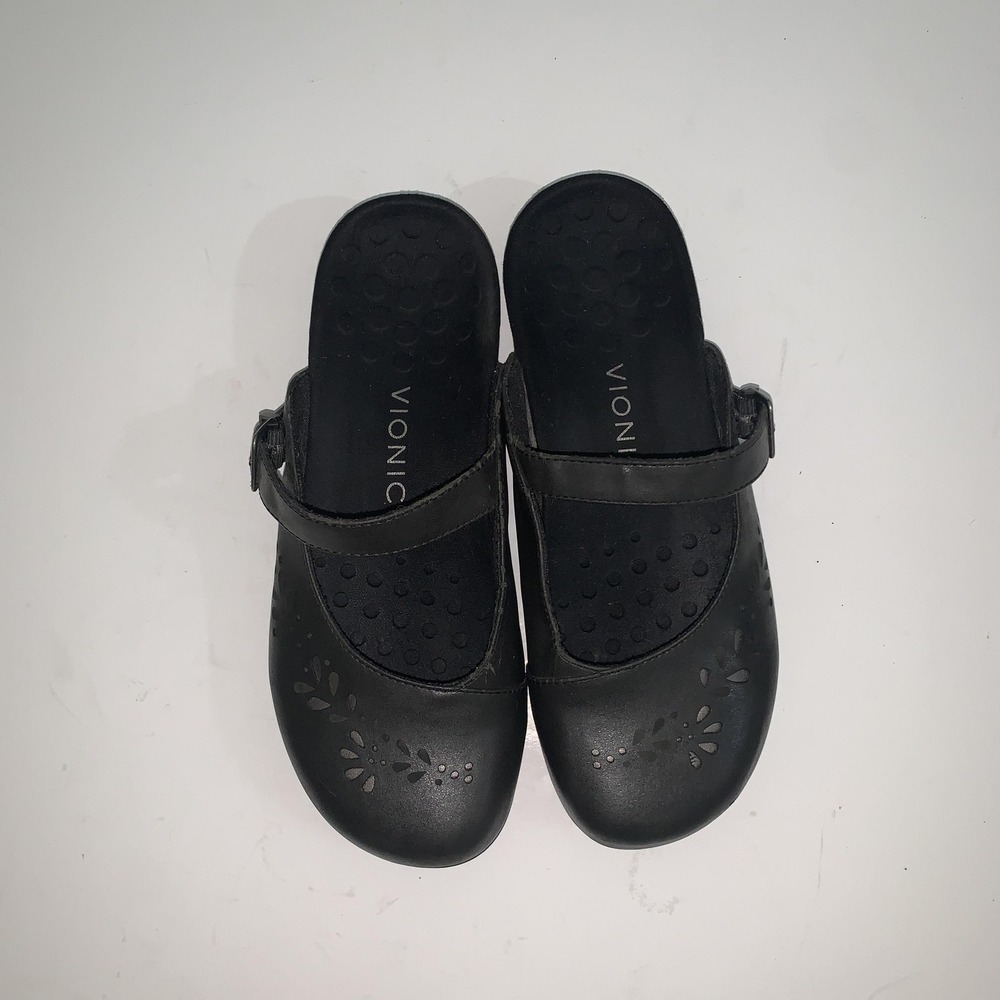 Vionic Midway Shoes Womens Size 8 Black Leather Clog Buckle Comfort Casual - Picture 5 of 11